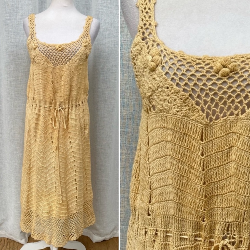 Hand Crochet midi sleeveless ivory cream summer dress